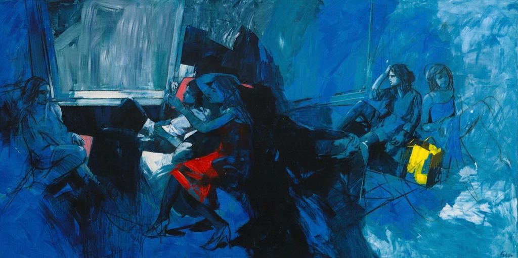 Donne sul Treno 2019, Öl, Acryl auf Leinwand, 2teilig je140 x 140 cm
