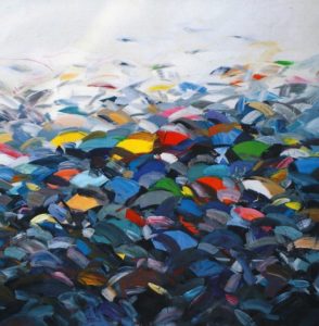 Mare di Ombrelli, 2019, Öl, Acryl auf Leinwnad 140 x 140cm