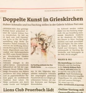 Nachrichten Artikel über Hubert Schmalix und Ina Fasching in der Galerie Schloss Parz