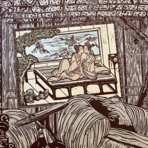 Bombenruine mit japanischem Holzschnitt (Abend)