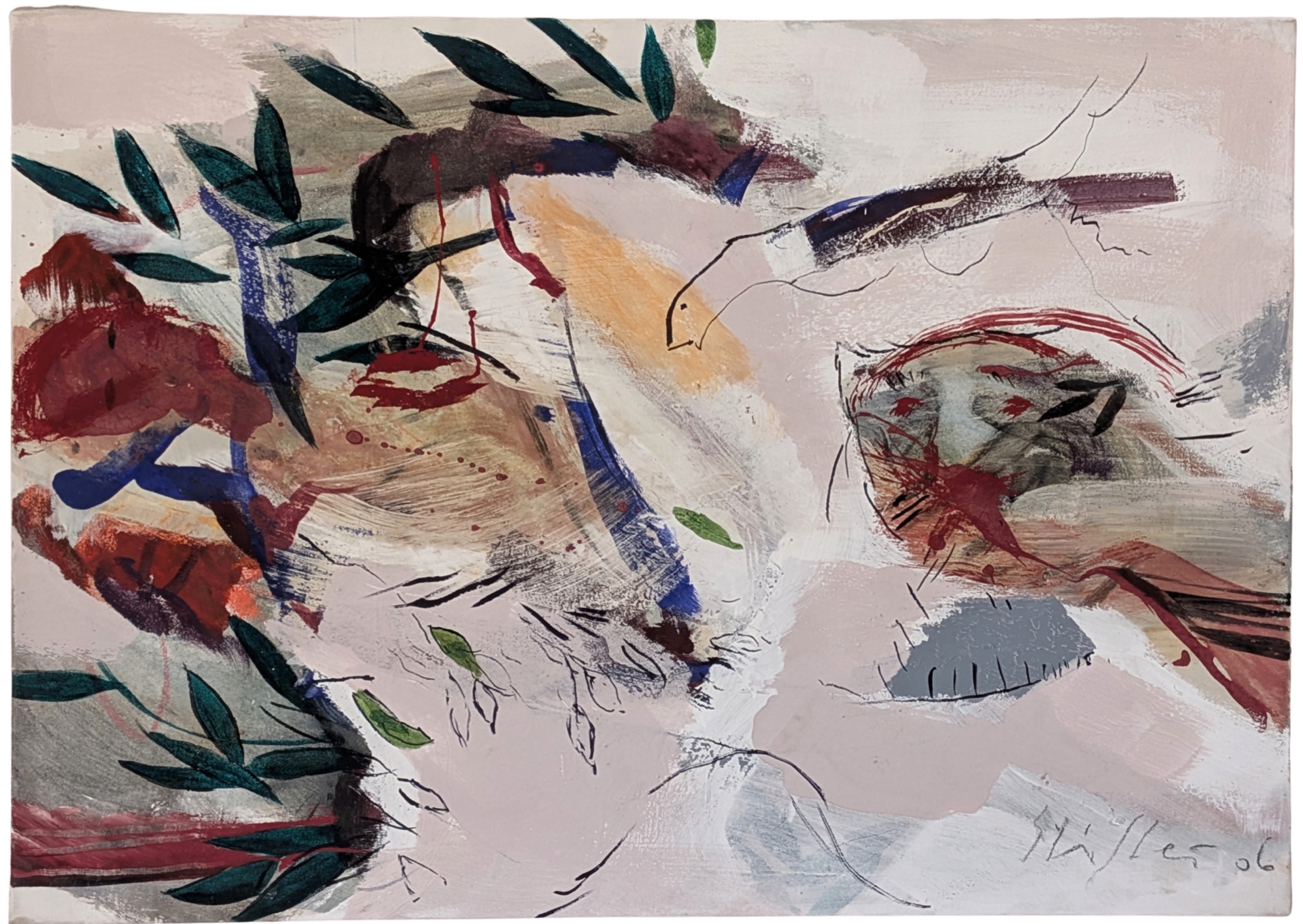 Paraphrasen zu Zoologie, 2026, Mischtechnik auf Leinwand, 75 x 106,5 cm