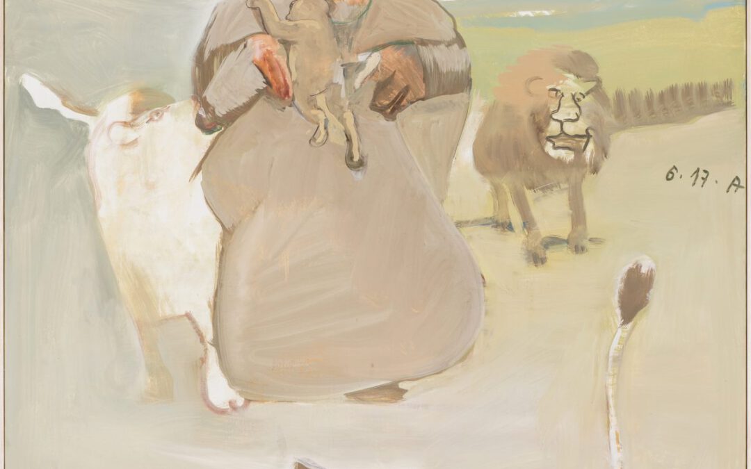 Löwenerschaffung, Stumpf, 2017 | Leimfarbe auf Leinwand, 130 x 115 cm