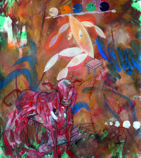 Picasso und Zeus 2020, Mischtechnik auf Karton, 62,5 x 44 cm